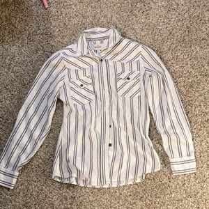 Red and grey striped button up, size XS